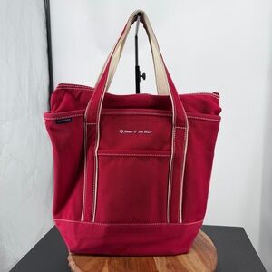 Lands End Boat Tote Bag Cotton Canvas Red Sturdy Beach School Travel Everyday